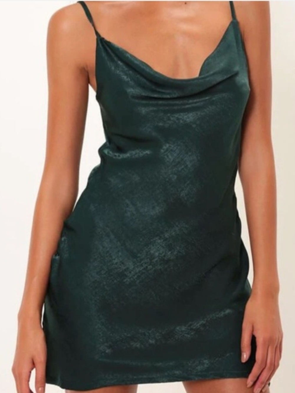 Satin Cowl Neck Slip Dress - Emerald Green